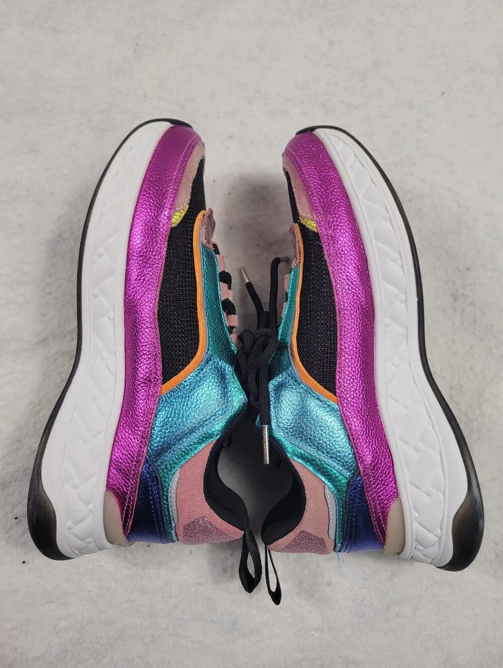 Kurt Geiger London Loaded Metallic Rainbow Platform Sneakers Sz 8